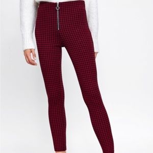 Zara Basic Plaid Front Zipper Stretchy Leggings Sz S
